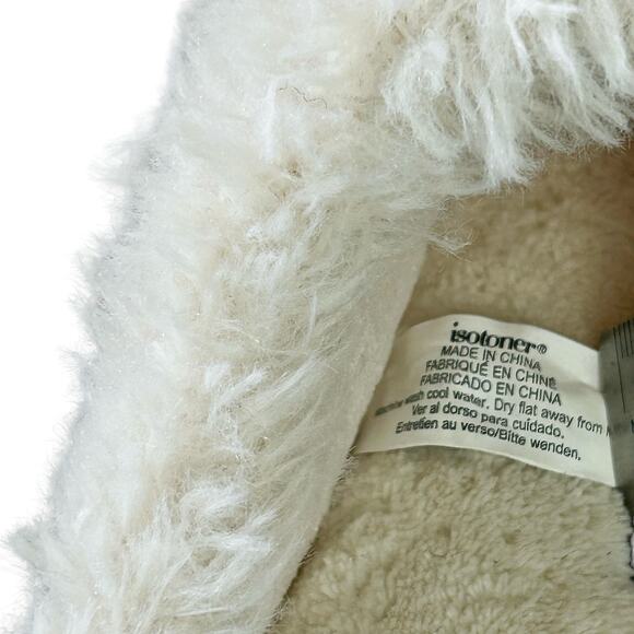 Isotoner Slippers Women Size 7.5 Pink White Popcorn Chenille Faux Fur Slip Ons - Picture 8 of 10